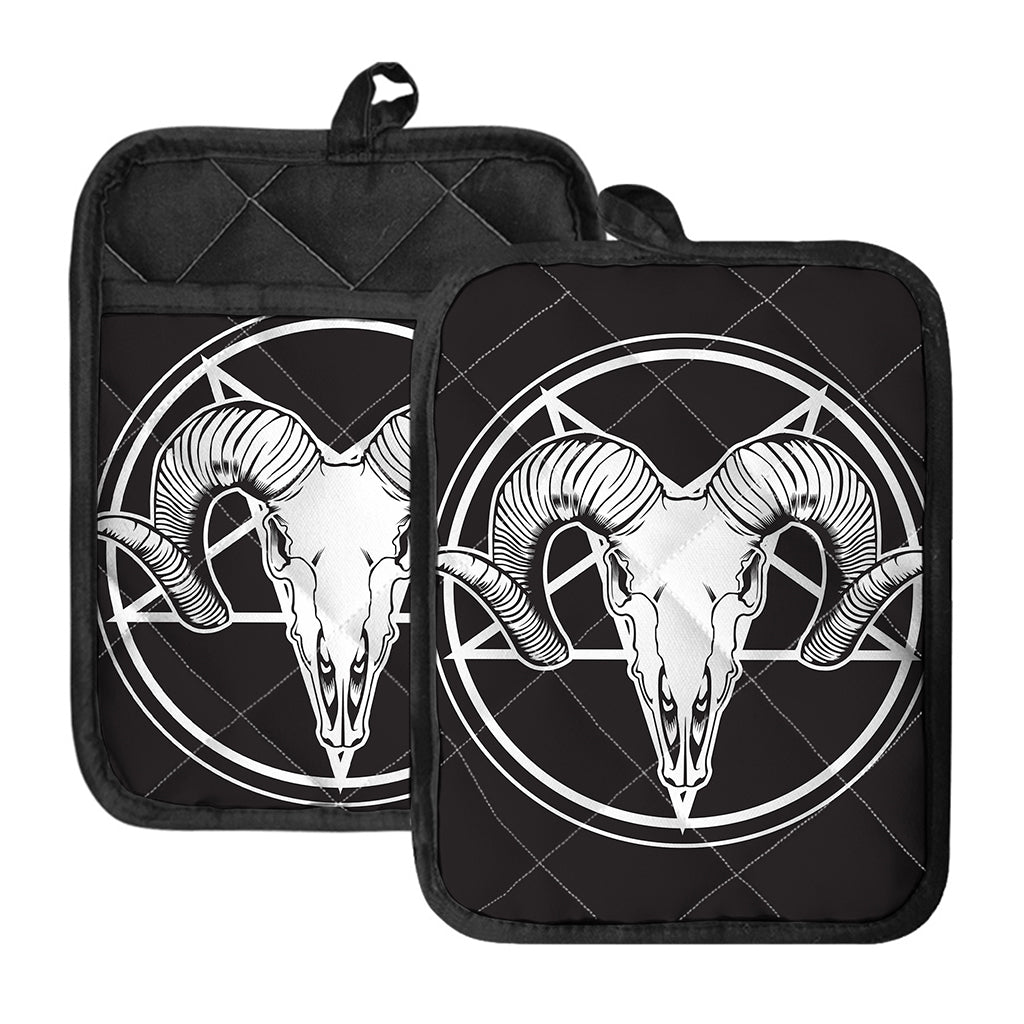 Satan Goat Skull Pentagram Print Pot Holders With Pocket