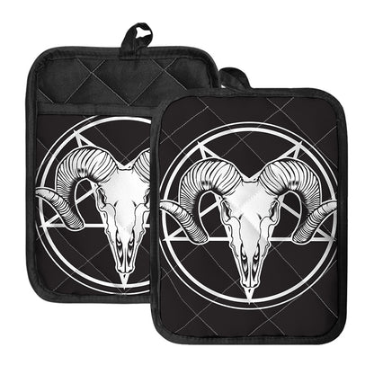 Satan Goat Skull Pentagram Print Pot Holders With Pocket