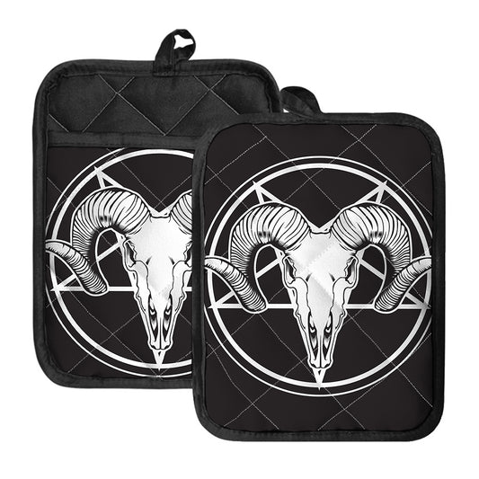 Satan Goat Skull Pentagram Print Pot Holders With Pocket