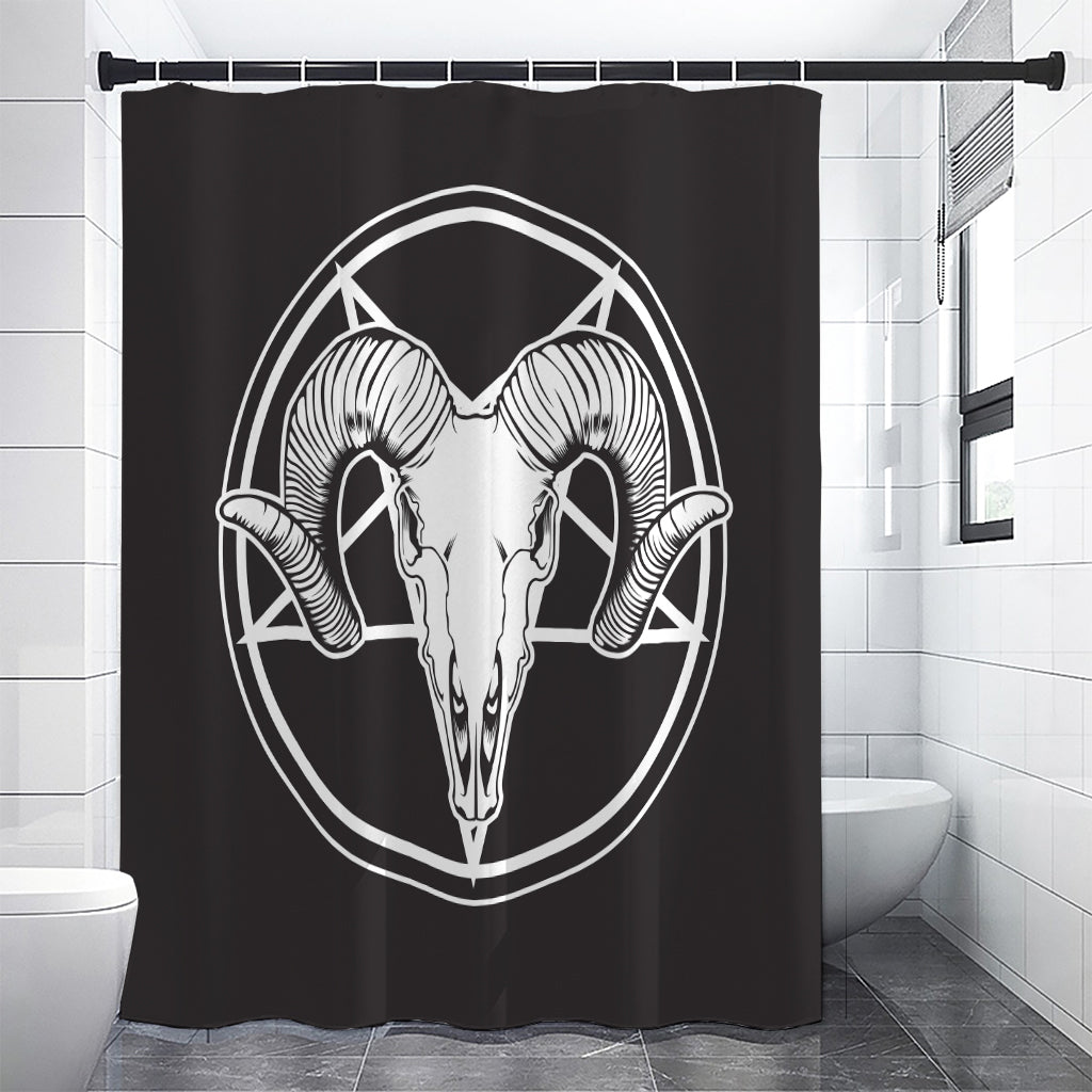 Satan Goat Skull Pentagram Print Premium Shower Curtain