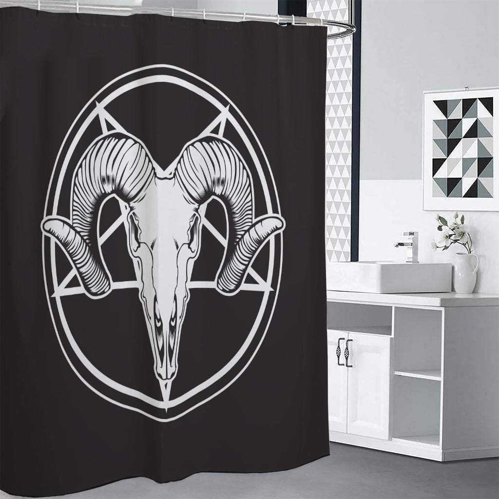 Satan Goat Skull Pentagram Print Premium Shower Curtain