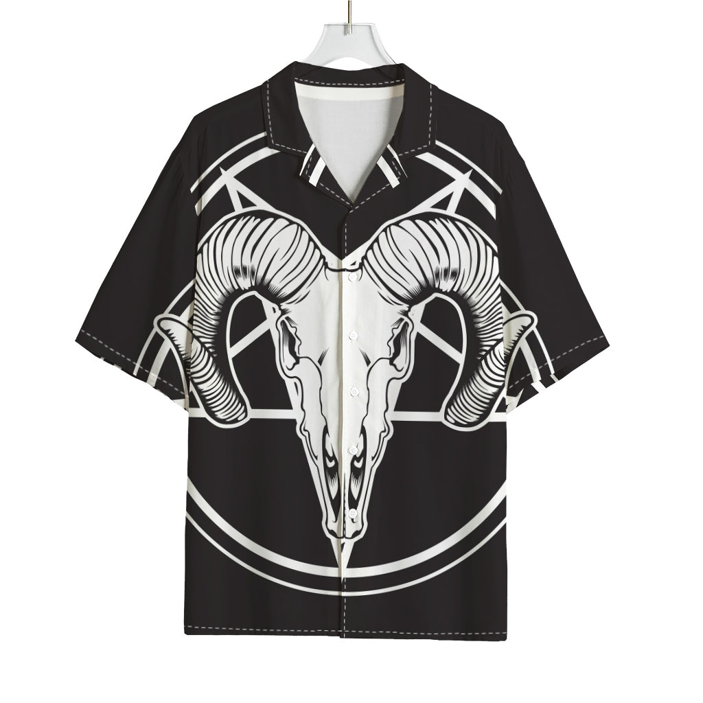 Satan Goat Skull Pentagram Print Rayon Hawaiian Shirt