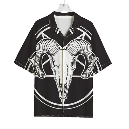 Satan Goat Skull Pentagram Print Rayon Hawaiian Shirt