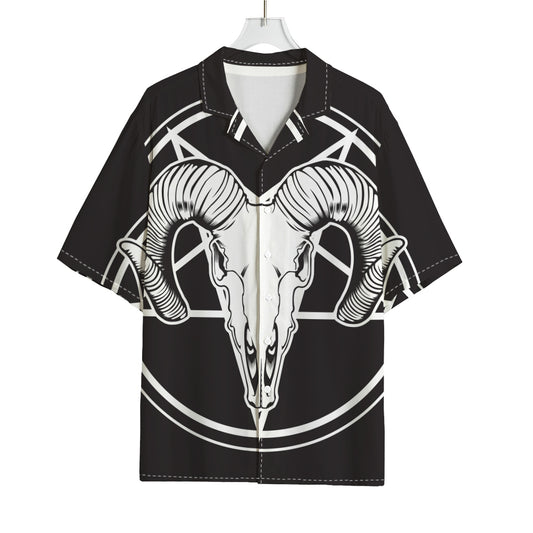 Satan Goat Skull Pentagram Print Rayon Hawaiian Shirt