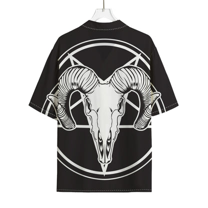 Satan Goat Skull Pentagram Print Rayon Hawaiian Shirt