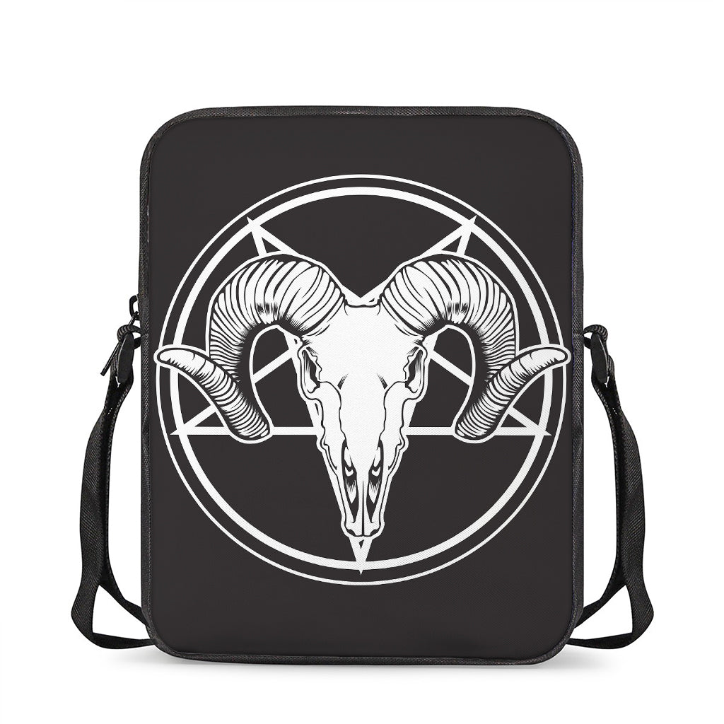 Satan Goat Skull Pentagram Print Rectangular Crossbody Bag