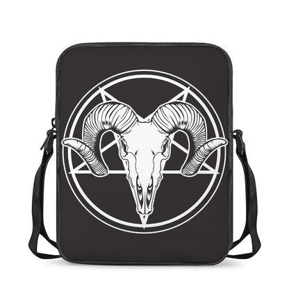 Satan Goat Skull Pentagram Print Rectangular Crossbody Bag