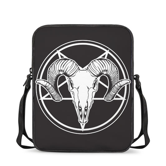 Satan Goat Skull Pentagram Print Rectangular Crossbody Bag