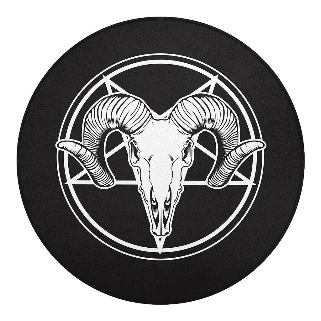 Satan Goat Skull Pentagram Print Round Blanket