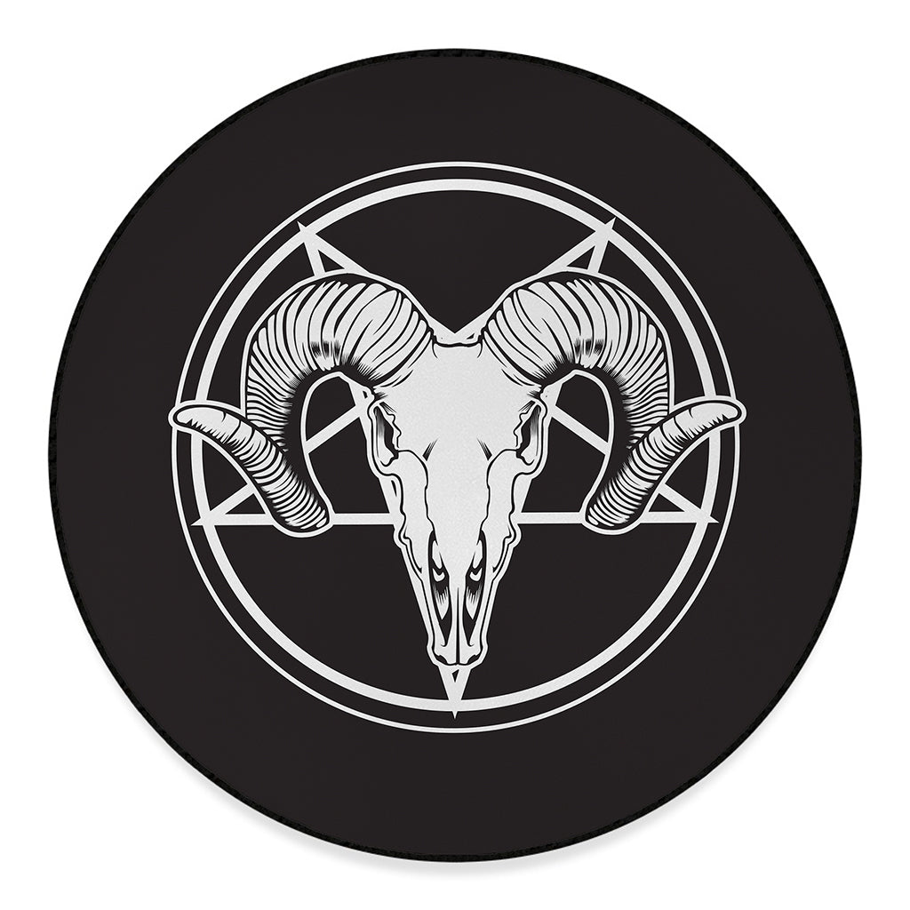 Satan Goat Skull Pentagram Print Round Floor Mat