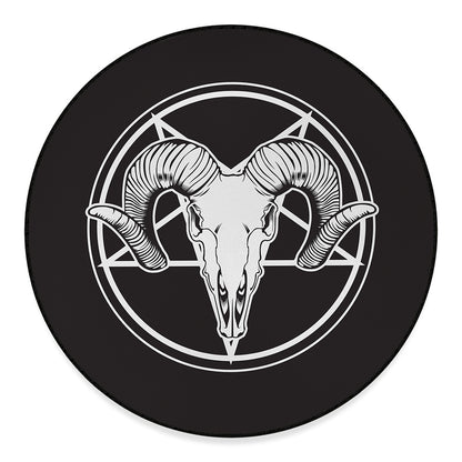 Satan Goat Skull Pentagram Print Round Floor Mat