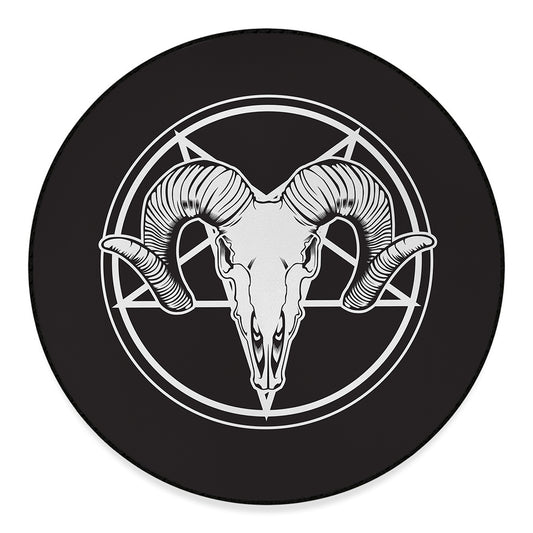 Satan Goat Skull Pentagram Print Round Floor Mat