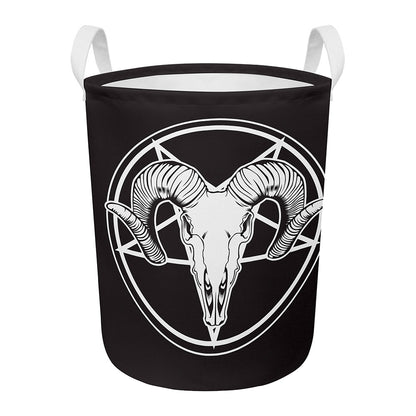 Satan Goat Skull Pentagram Print Round Laundry Basket