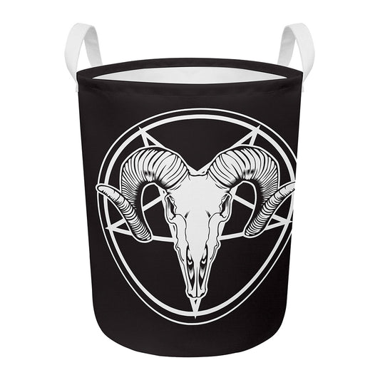Satan Goat Skull Pentagram Print Round Laundry Basket