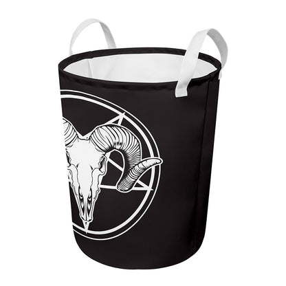 Satan Goat Skull Pentagram Print Round Laundry Basket