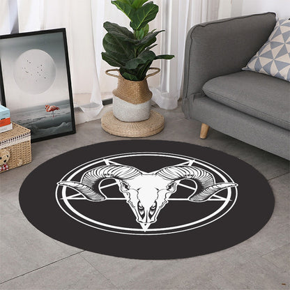 Satan Goat Skull Pentagram Print Round Rug
