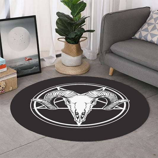 Satan Goat Skull Pentagram Print Round Rug