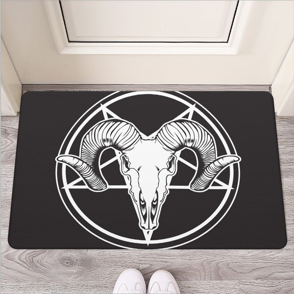 Satan Goat Skull Pentagram Print Rubber Doormat