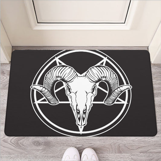 Satan Goat Skull Pentagram Print Rubber Doormat