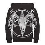 Satan Goat Skull Pentagram Print Sherpa Lined Zip Up Hoodie