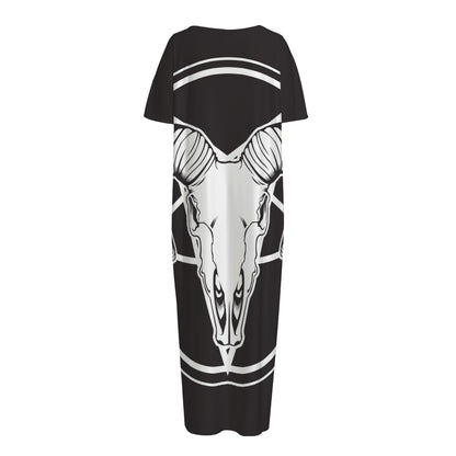 Satan Goat Skull Pentagram Print Short Sleeve Long Nightdress