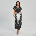 Satan Goat Skull Pentagram Print Short Sleeve Maxi Dress