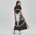 Satan Goat Skull Pentagram Print Short Sleeve Maxi Dress
