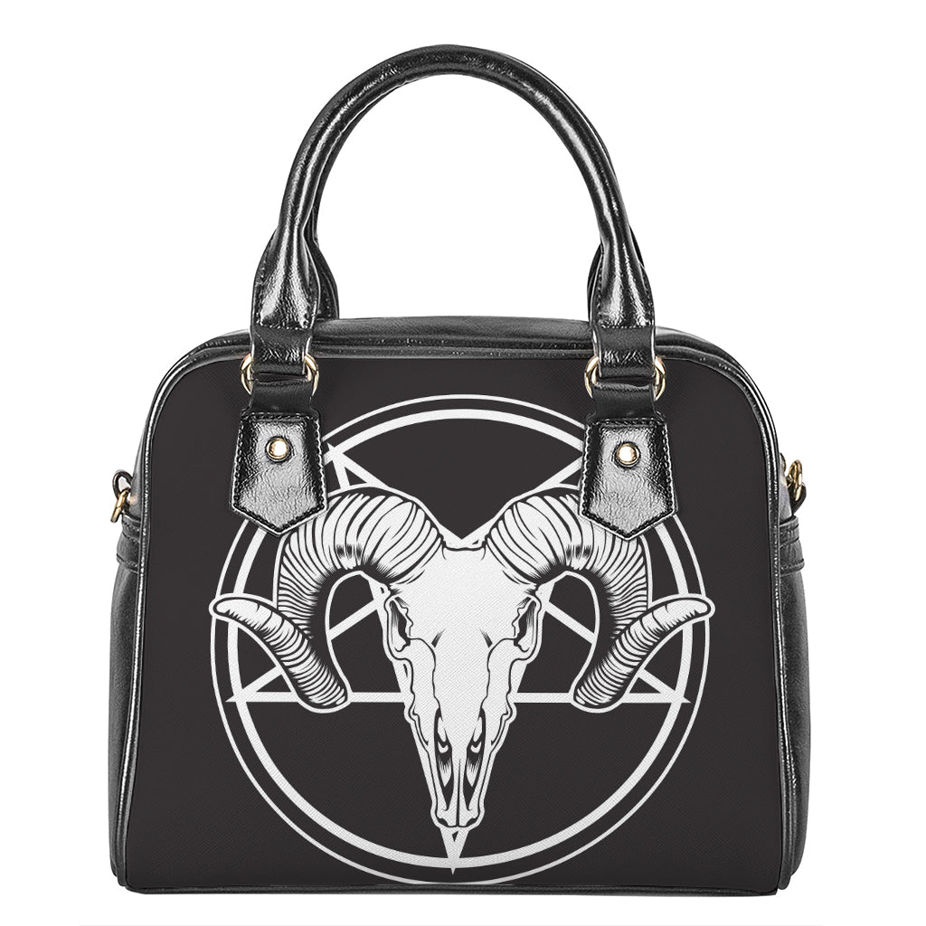 Satan Goat Skull Pentagram Print Shoulder Handbag