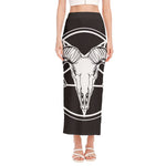 Satan Goat Skull Pentagram Print Side Slit Maxi Skirt
