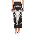 Satan Goat Skull Pentagram Print Side Slit Maxi Skirt