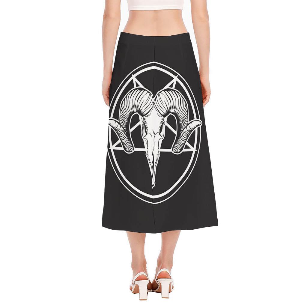 Satan Goat Skull Pentagram Print Side Slit Midi Skirt