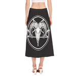 Satan Goat Skull Pentagram Print Side Slit Midi Skirt
