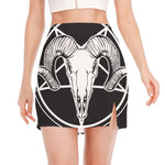 Satan Goat Skull Pentagram Print Side Slit Mini Skirt