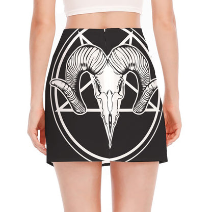 Satan Goat Skull Pentagram Print Side Slit Mini Skirt