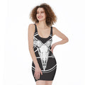 Satan Goat Skull Pentagram Print Sleeveless Bodycon Dress