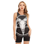 Satan Goat Skull Pentagram Print Sleeveless One Piece Swimsuit
