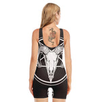 Satan Goat Skull Pentagram Print Sleeveless One Piece Swimsuit