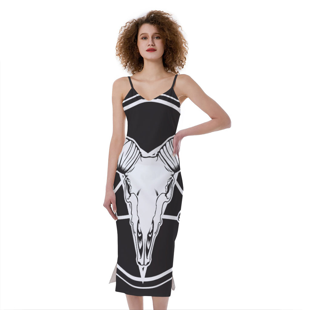 Satan Goat Skull Pentagram Print Slim Fit Midi Cami Dress