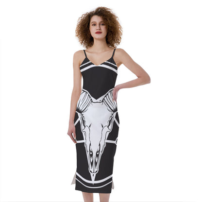 Satan Goat Skull Pentagram Print Slim Fit Midi Cami Dress
