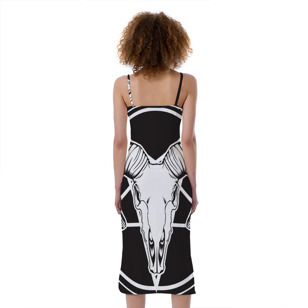 Satan Goat Skull Pentagram Print Slim Fit Midi Cami Dress