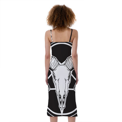 Satan Goat Skull Pentagram Print Slim Fit Midi Cami Dress