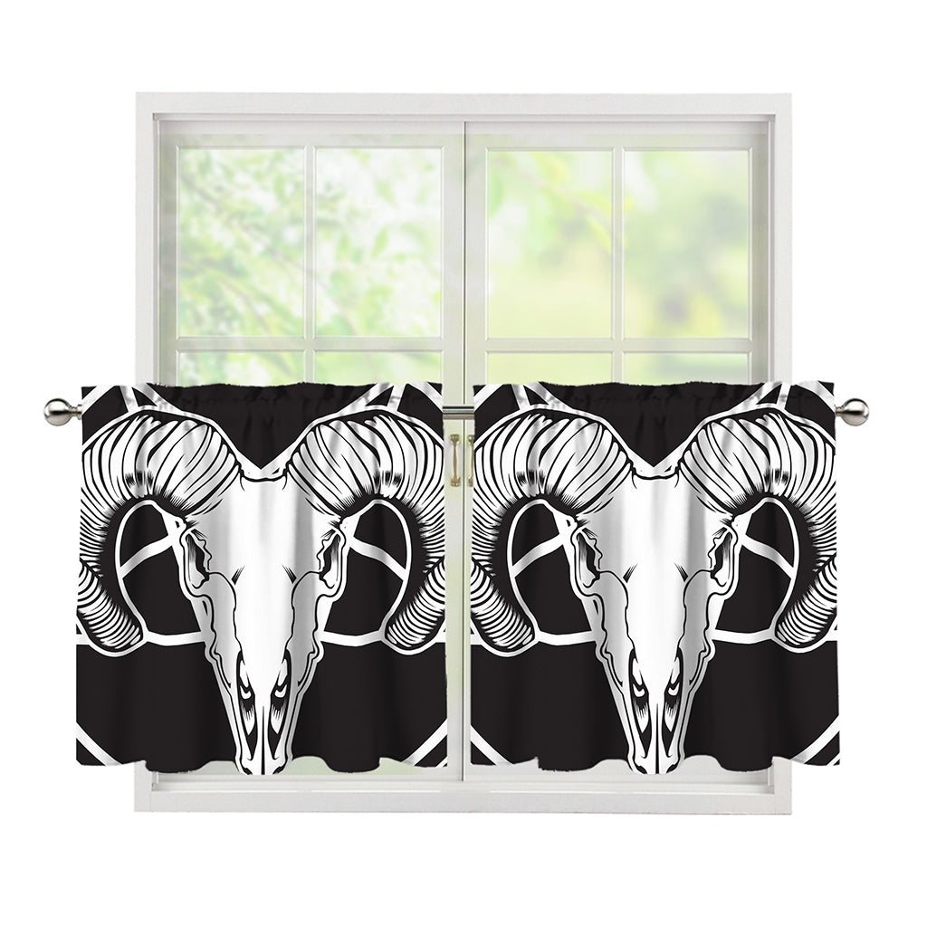 Satan Goat Skull Pentagram Print Tier Curtains