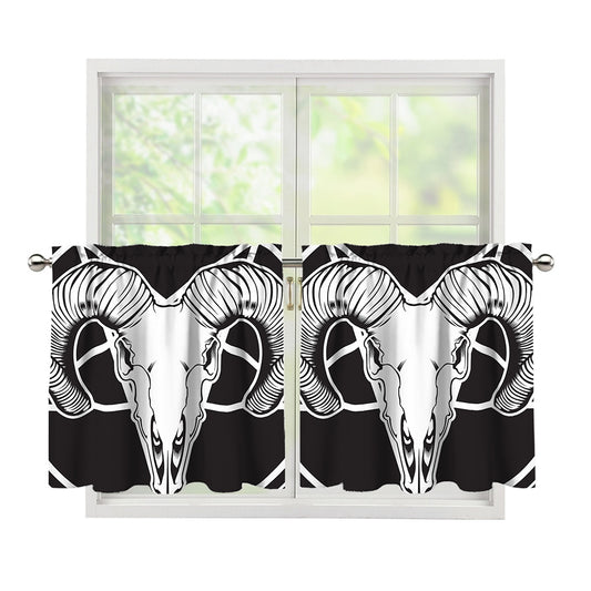 Satan Goat Skull Pentagram Print Tier Curtains
