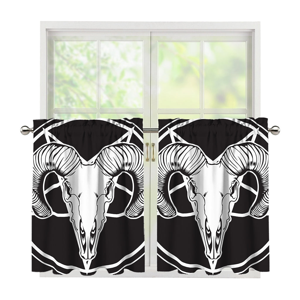 Satan Goat Skull Pentagram Print Tier Curtains