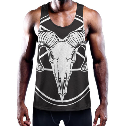 Satan Goat Skull Pentagram Print Training Tank Top