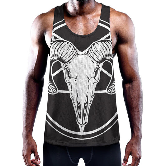 Satan Goat Skull Pentagram Print Training Tank Top