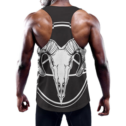Satan Goat Skull Pentagram Print Training Tank Top