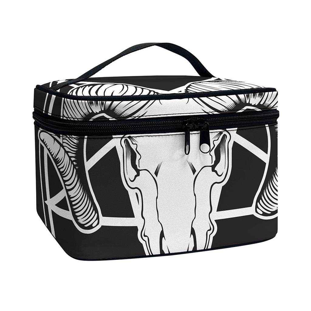 Satan Goat Skull Pentagram Print Travel Makeup Bag