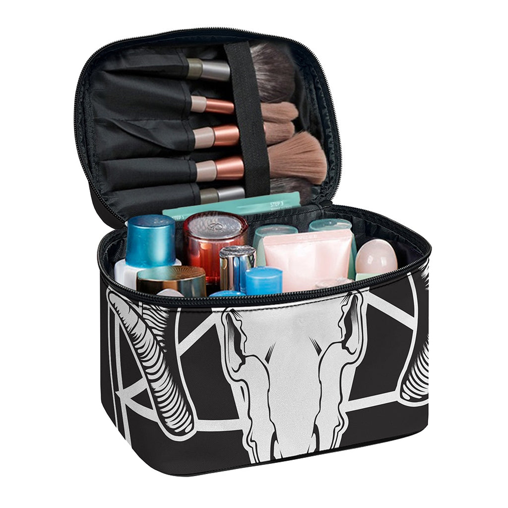 Satan Goat Skull Pentagram Print Travel Makeup Bag