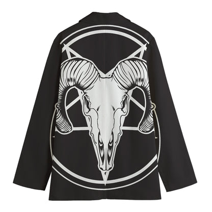 Satan Goat Skull Pentagram Print Women's Blazer